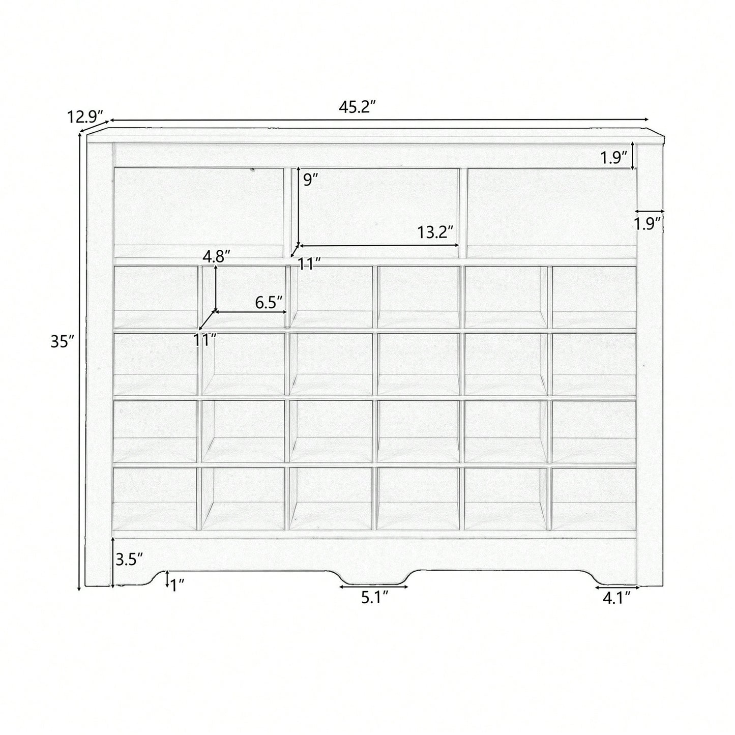 24 Shoe Cubby Console, Modern Shoe Cabinet With Curved Base, Versatile Sideboard For Hallway, Bedroom, Living Room