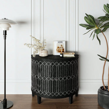 Modern Half-Moon Wooden Storage Cabinet with Two-Tier Shelves for Living Room Entryway and Dining Room