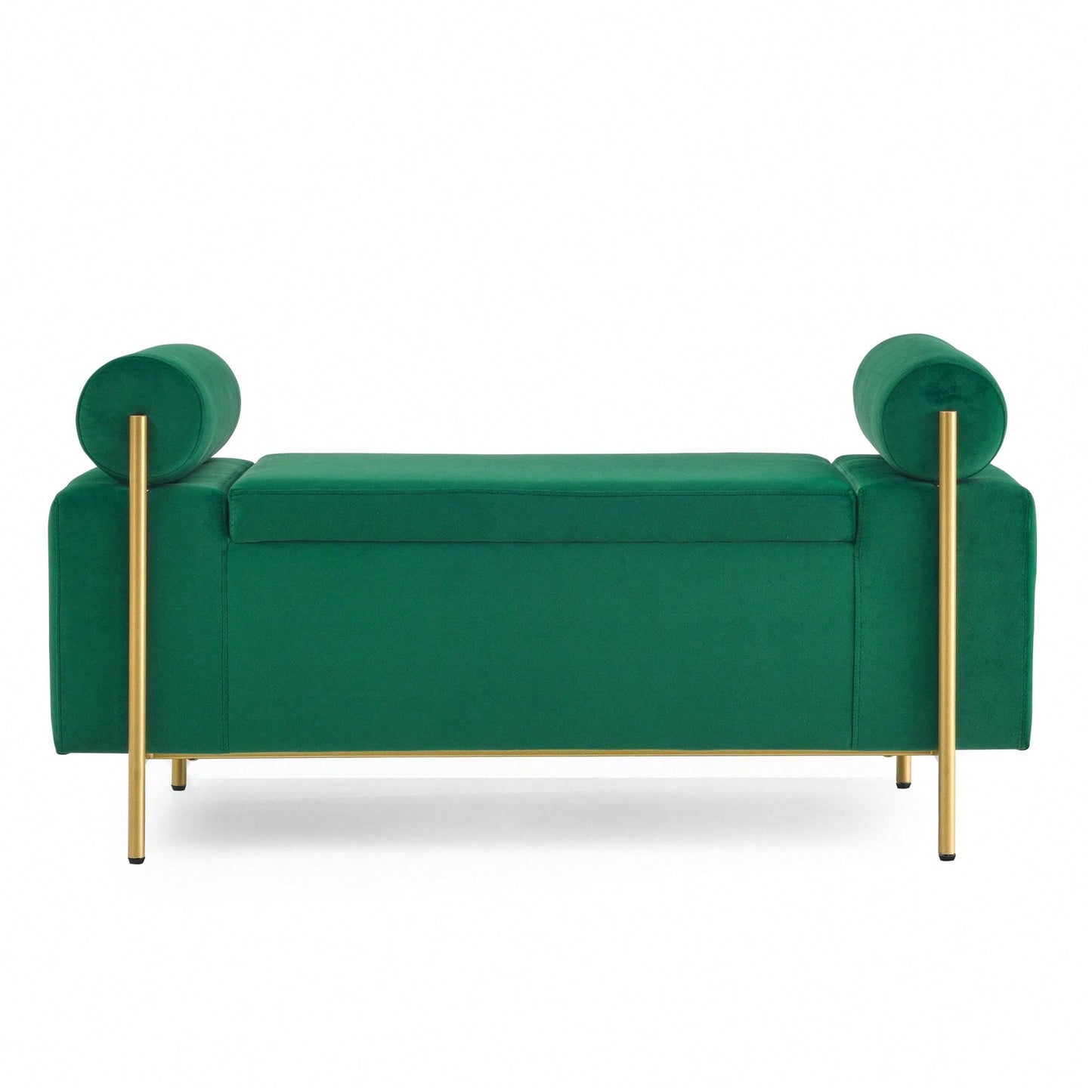 Upholstered Linen Storage Bench With Cylindrical Arms And Iron Legs For Hallway Living Room Bedroom