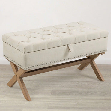 35 Inch Storage Ottoman, Button-Tufted Ottoman Linen Storage Bench, Ottoman With Storage