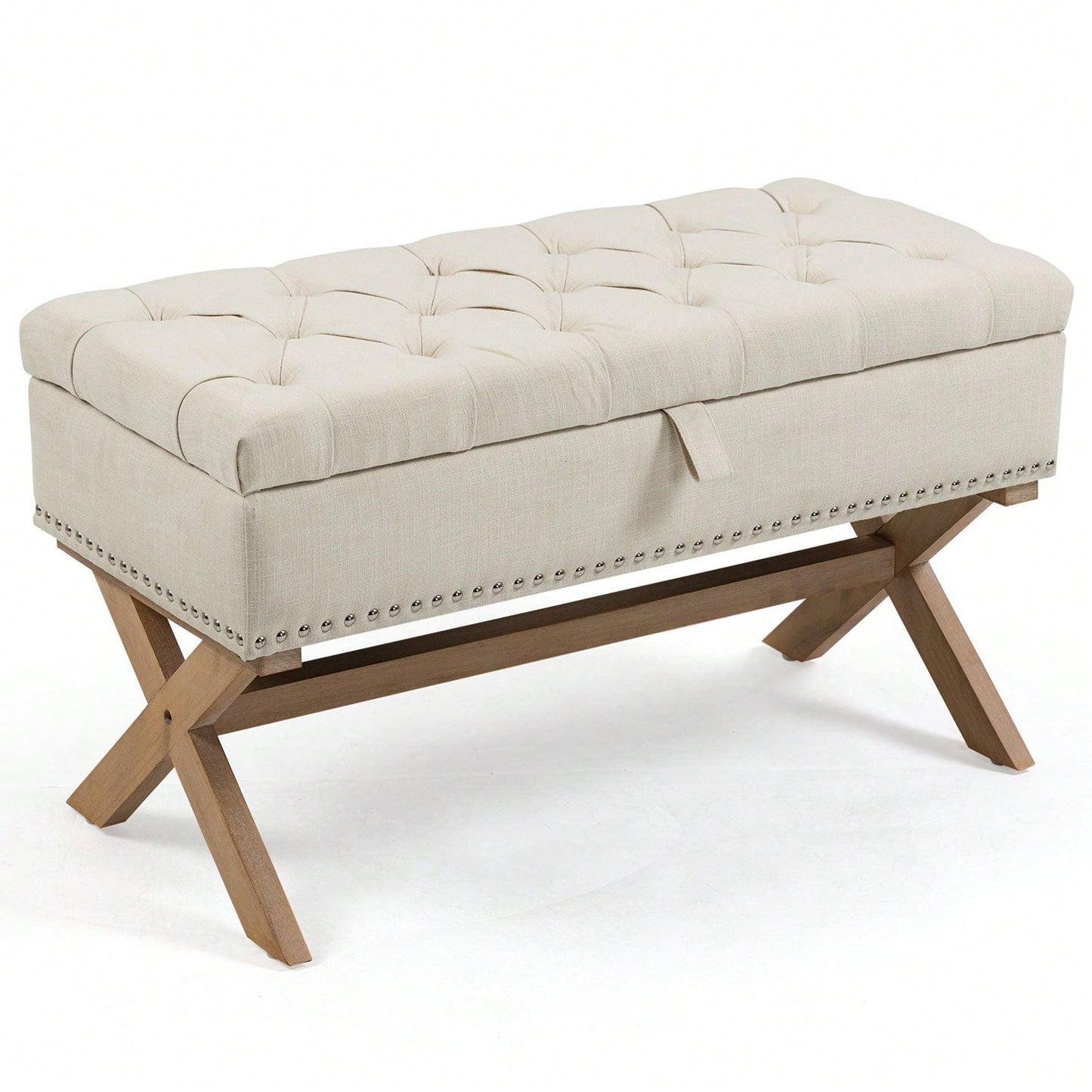 35 Inch Storage Ottoman, Button-Tufted Ottoman Linen Storage Bench, Ottoman With Storage