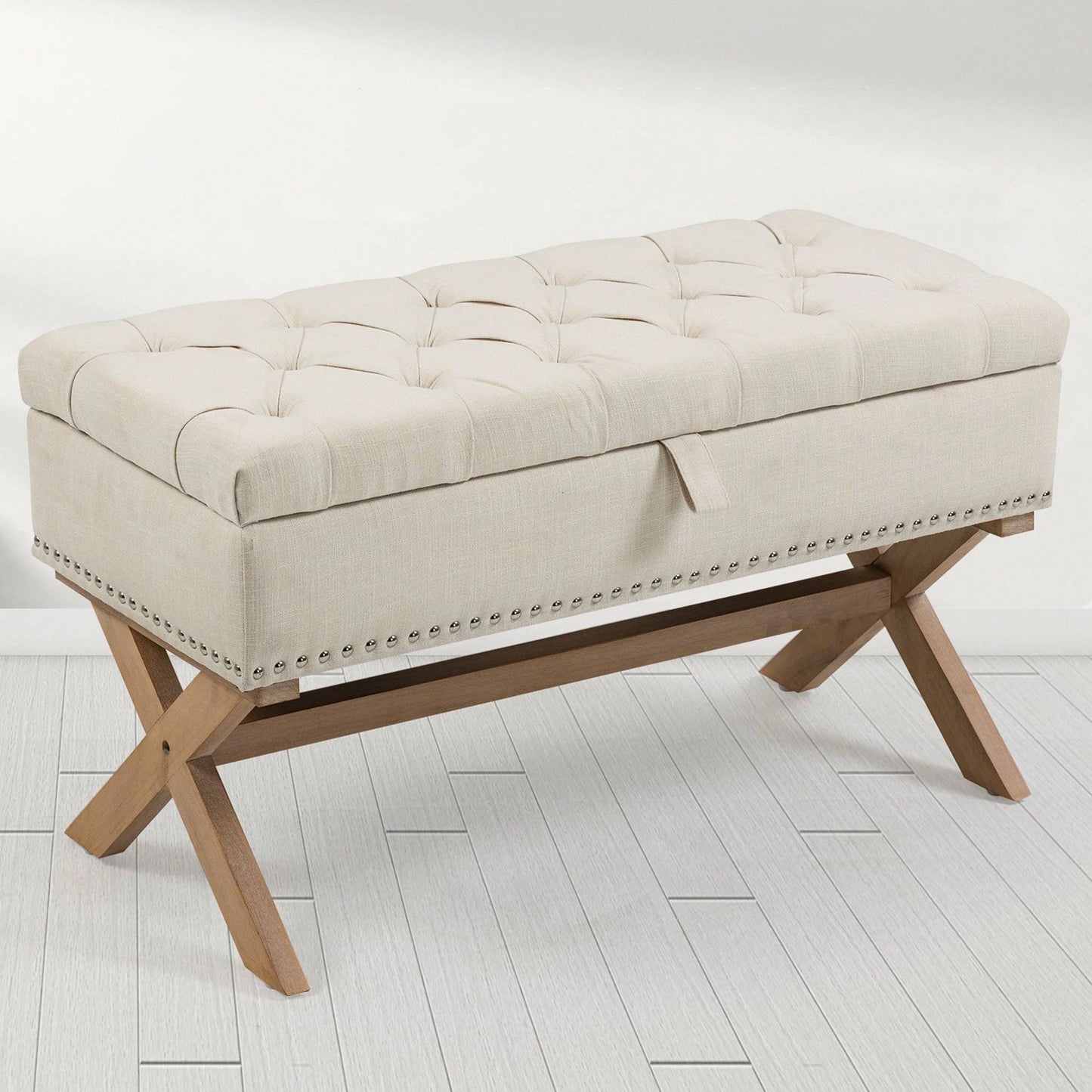 35 Inch Storage Ottoman, Button-Tufted Ottoman Linen Storage Bench, Ottoman With Storage