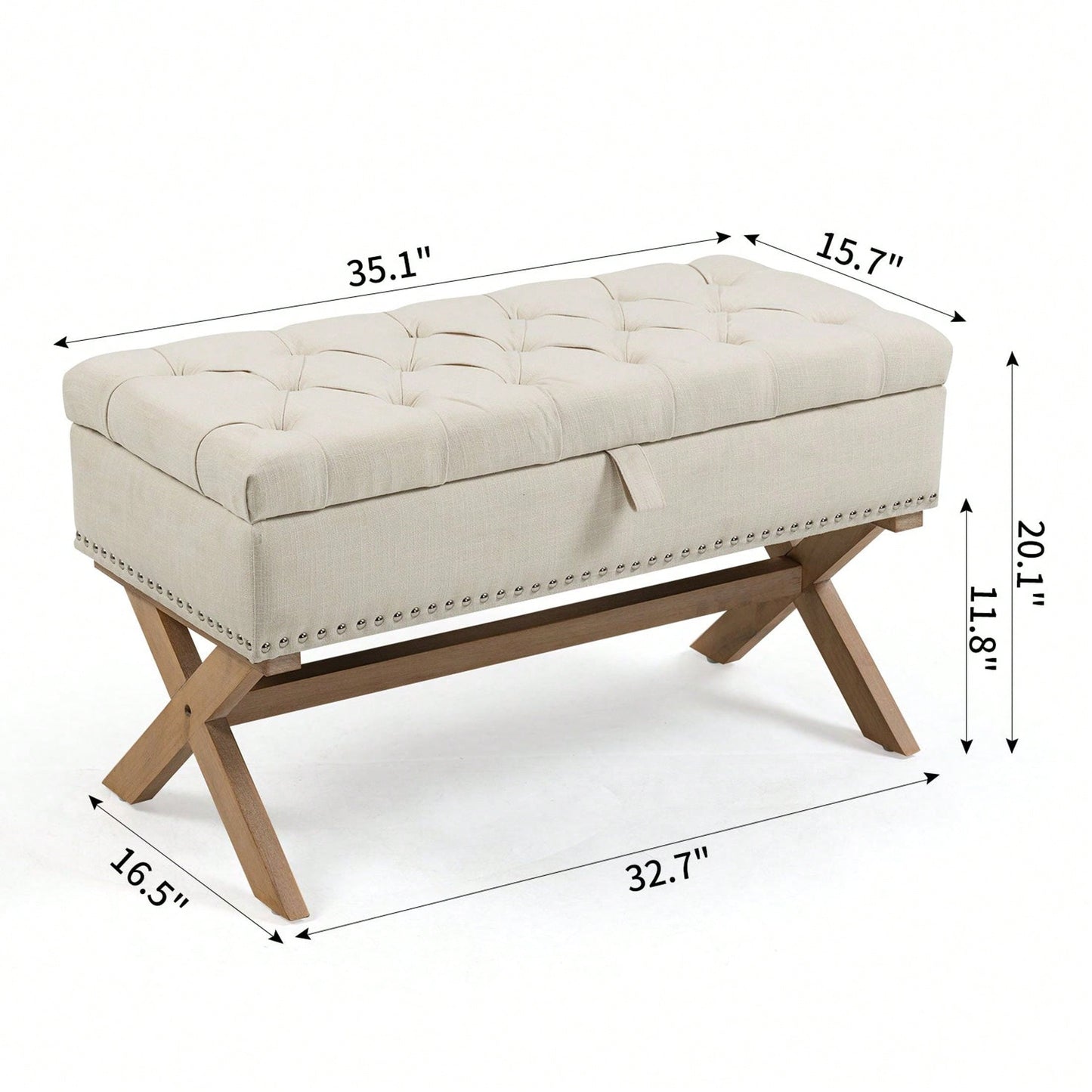 35 Inch Storage Ottoman, Button-Tufted Ottoman Linen Storage Bench, Ottoman With Storage