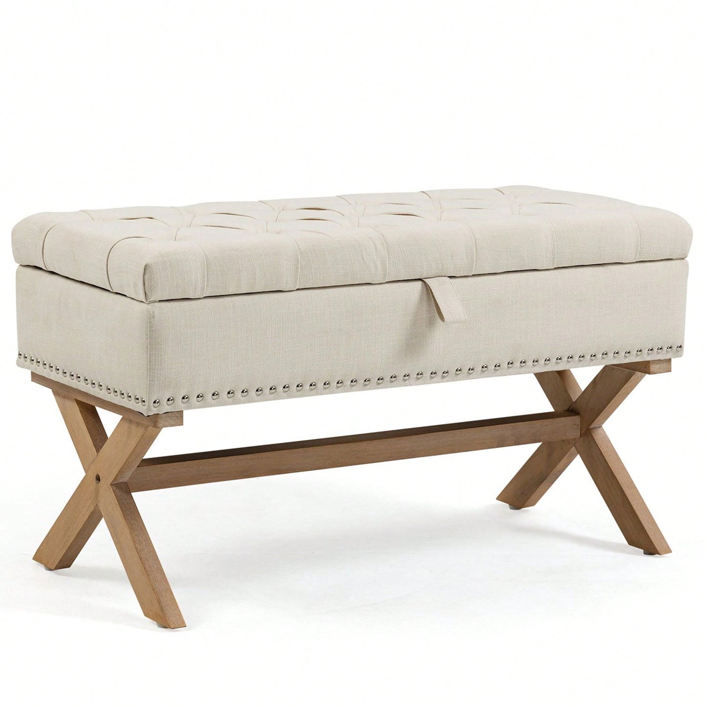 35 Inch Storage Ottoman, Button-Tufted Ottoman Linen Storage Bench, Ottoman With Storage
