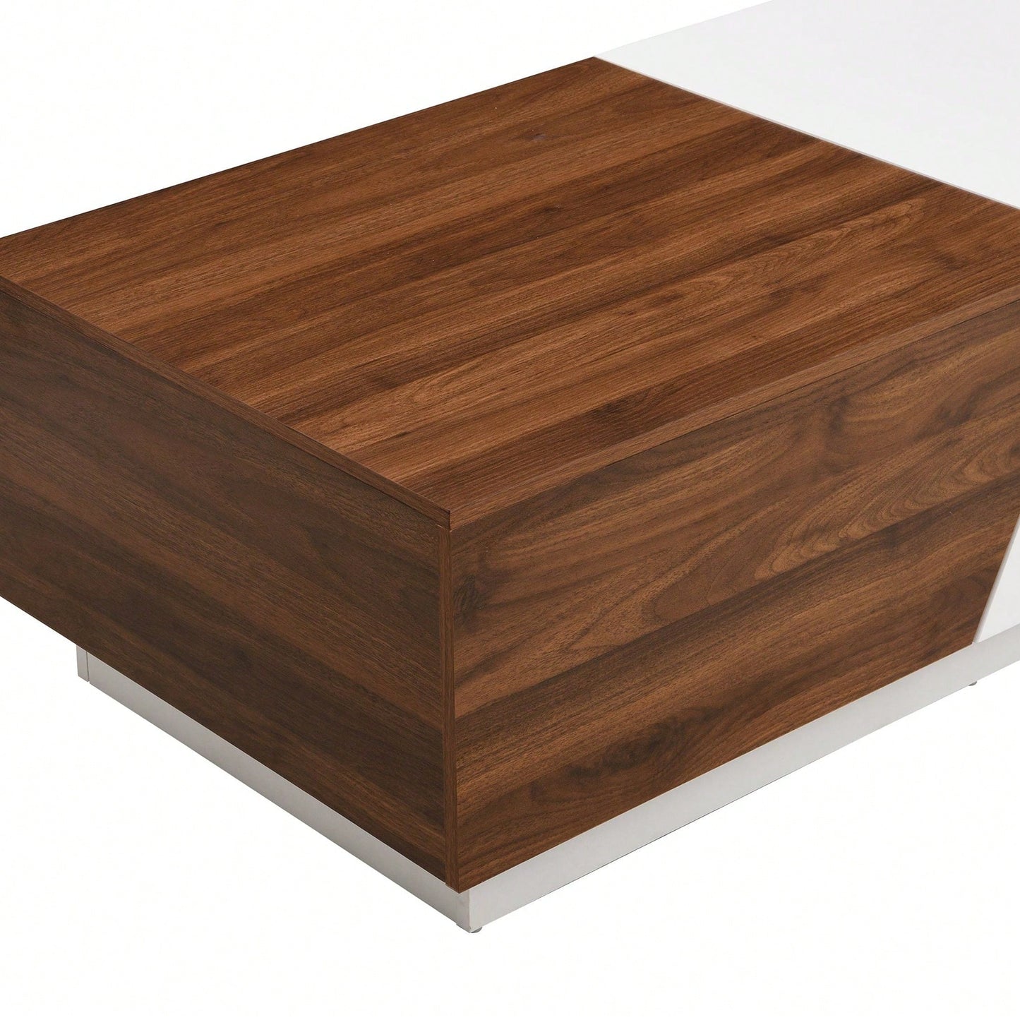 Extendable Sliding Top Coffee Table With Storage In White & Walnut