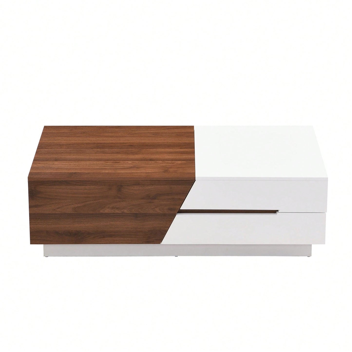 Extendable Sliding Top Coffee Table With Storage In White & Walnut