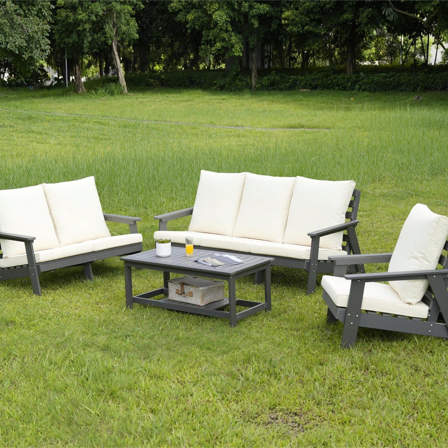 All-Weather Outdoor Single Sofa With Cushion, Sofa Set For Porch, Poolside, Terrace, And Yard Armchair