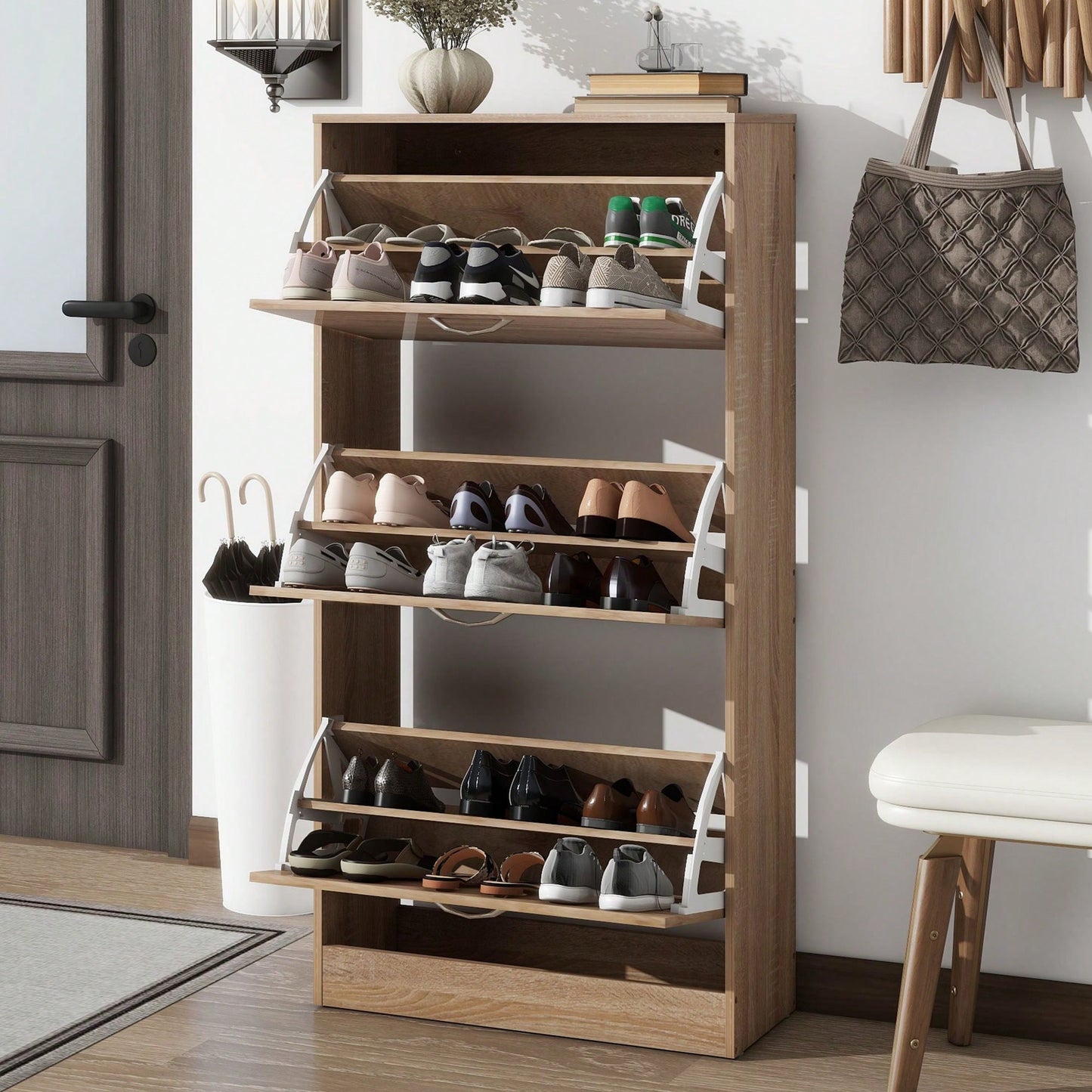 3-Tier Wood Shoe Rack Storage Organizer For Entryway