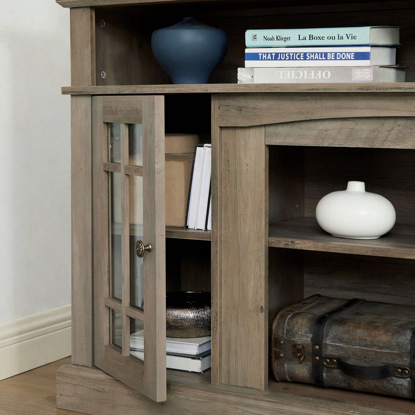 Modern Entertainment Console For TV Up To 65" With Open And Closed Storage Space, Grey Wash, 58.25"W*15.75"D*32"H