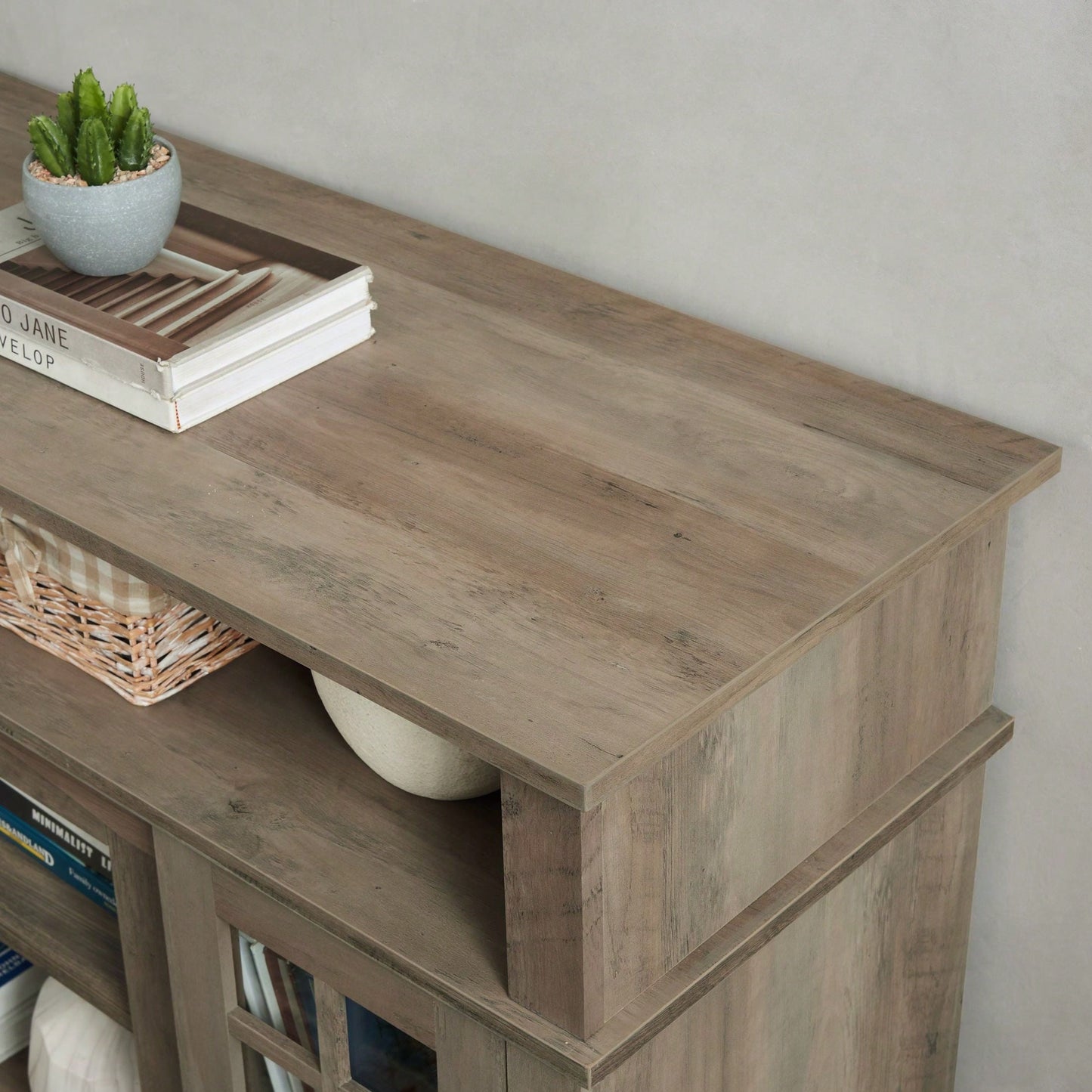 Modern Entertainment Console For TV Up To 65" With Open And Closed Storage Space, Grey Wash, 58.25"W*15.75"D*32"H