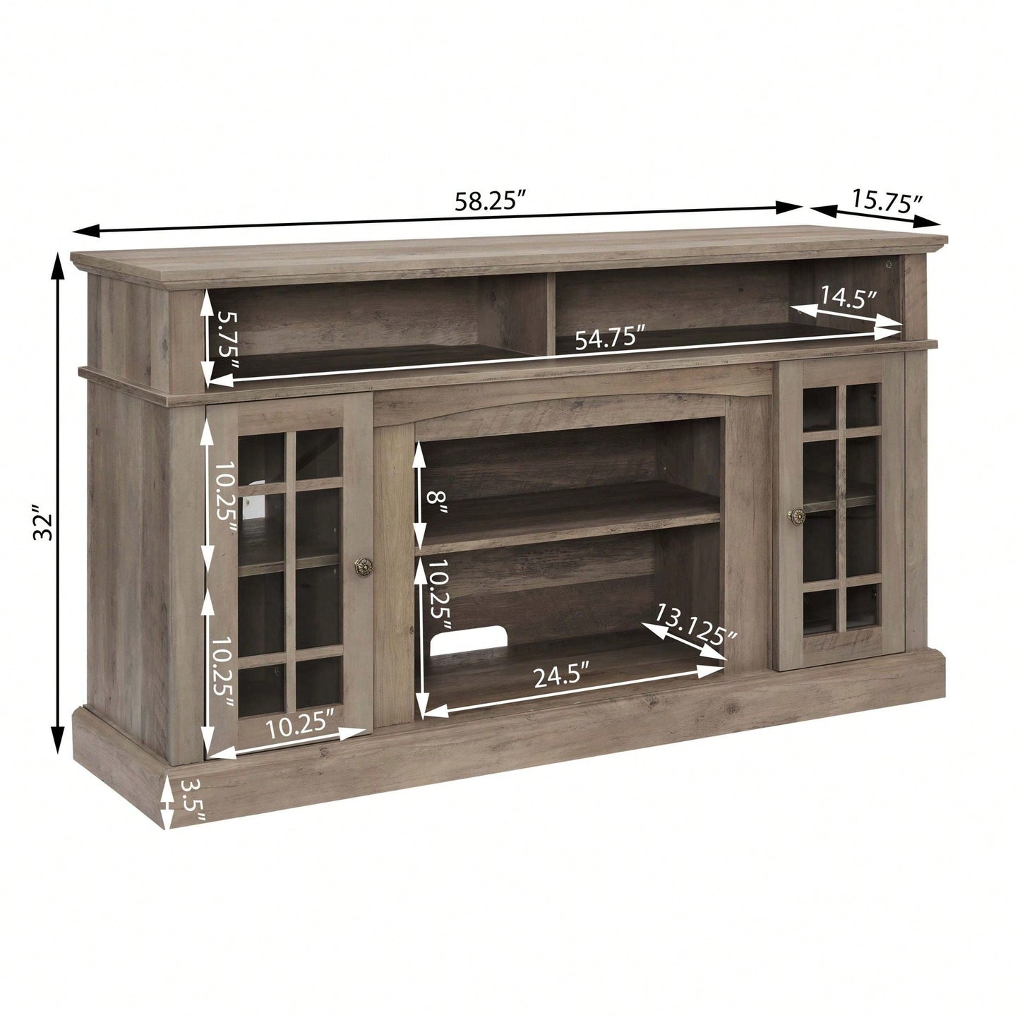 Modern Entertainment Console For TV Up To 65" With Open And Closed Storage Space, Grey Wash, 58.25"W*15.75"D*32"H