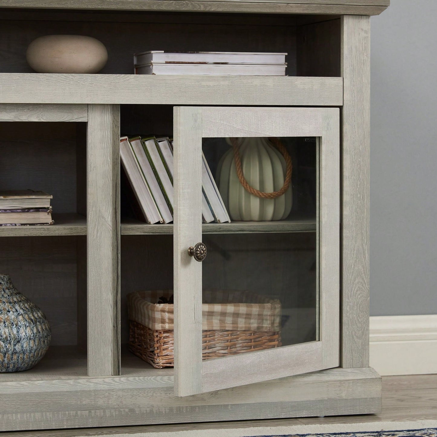 Modern Entertainment Console For TV Up To 65" With Open And Closed Storage Space, Stone Gray, 60"W*15.75"D*29"H
