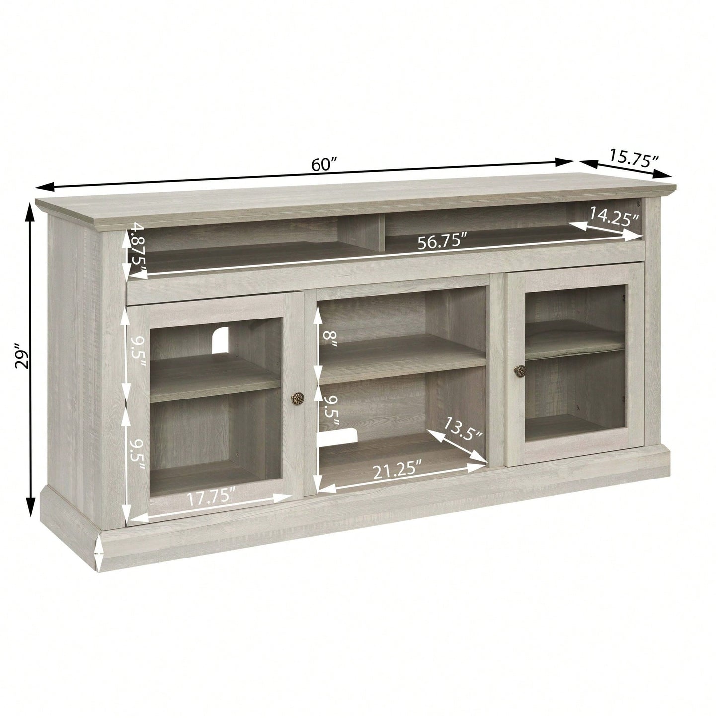 Modern Entertainment Console For TV Up To 65" With Open And Closed Storage Space, Stone Gray, 60"W*15.75"D*29"H