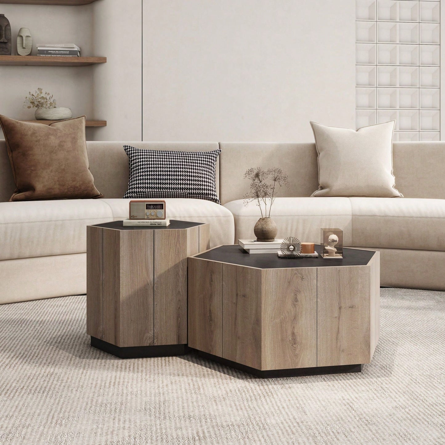 Hexagonal Rural Style Garden Retro Living Room Coffee Table With 2 Drawers