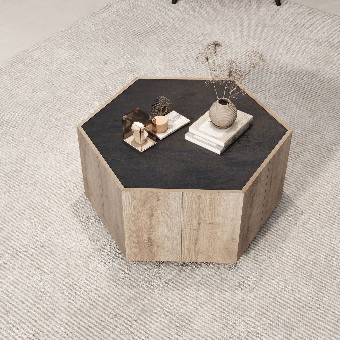 Hexagonal Rural Style Garden Retro Living Room Coffee Table With 2 Drawers