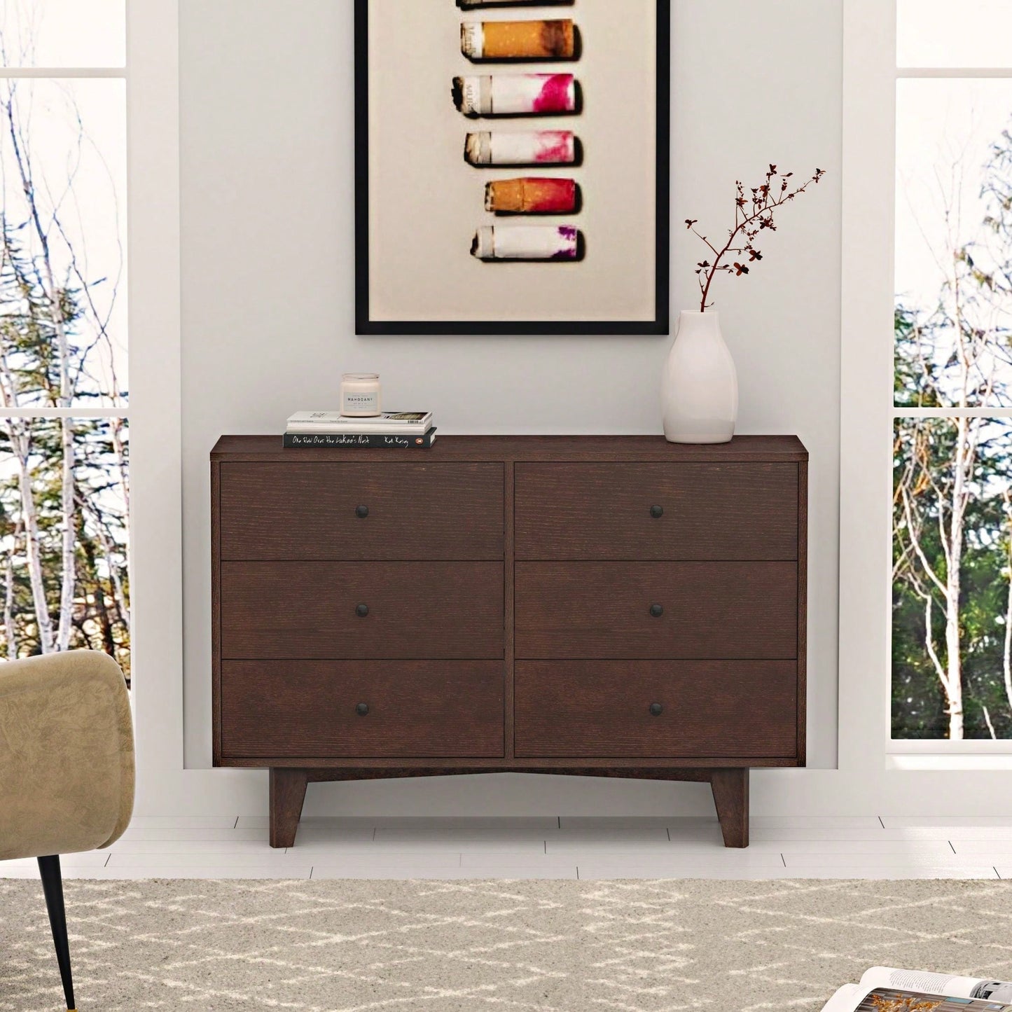 Solid Wood Spray-Painted Retro Drawer Dresser Buffet Table with Round Handle for Dining Room and Kitchen