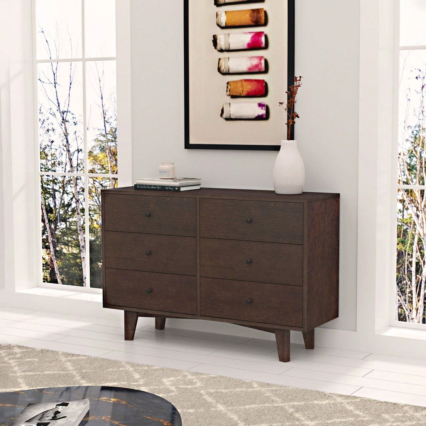 Solid Wood Spray-Painted Retro Drawer Dresser Buffet Table with Round Handle for Dining Room and Kitchen