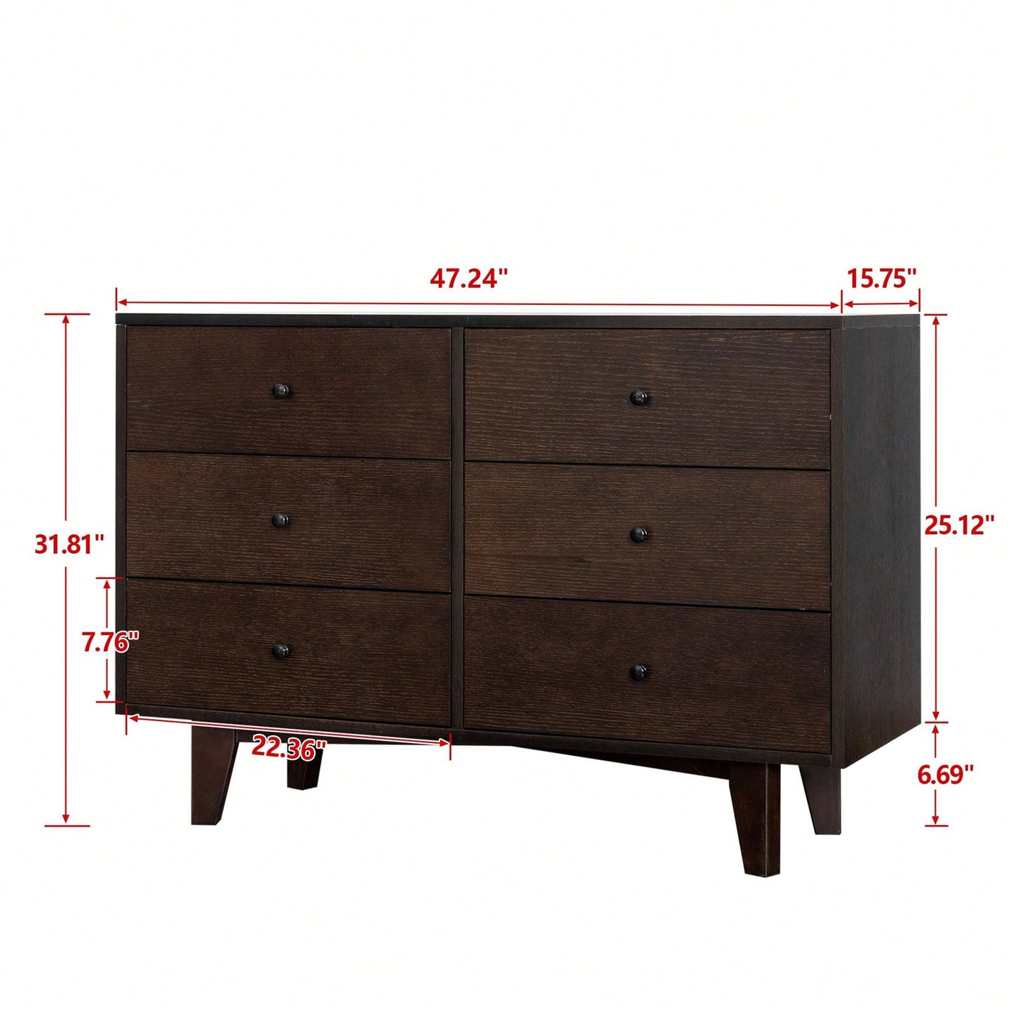 Solid Wood Spray-Painted Retro Drawer Dresser Buffet Table with Round Handle for Dining Room and Kitchen