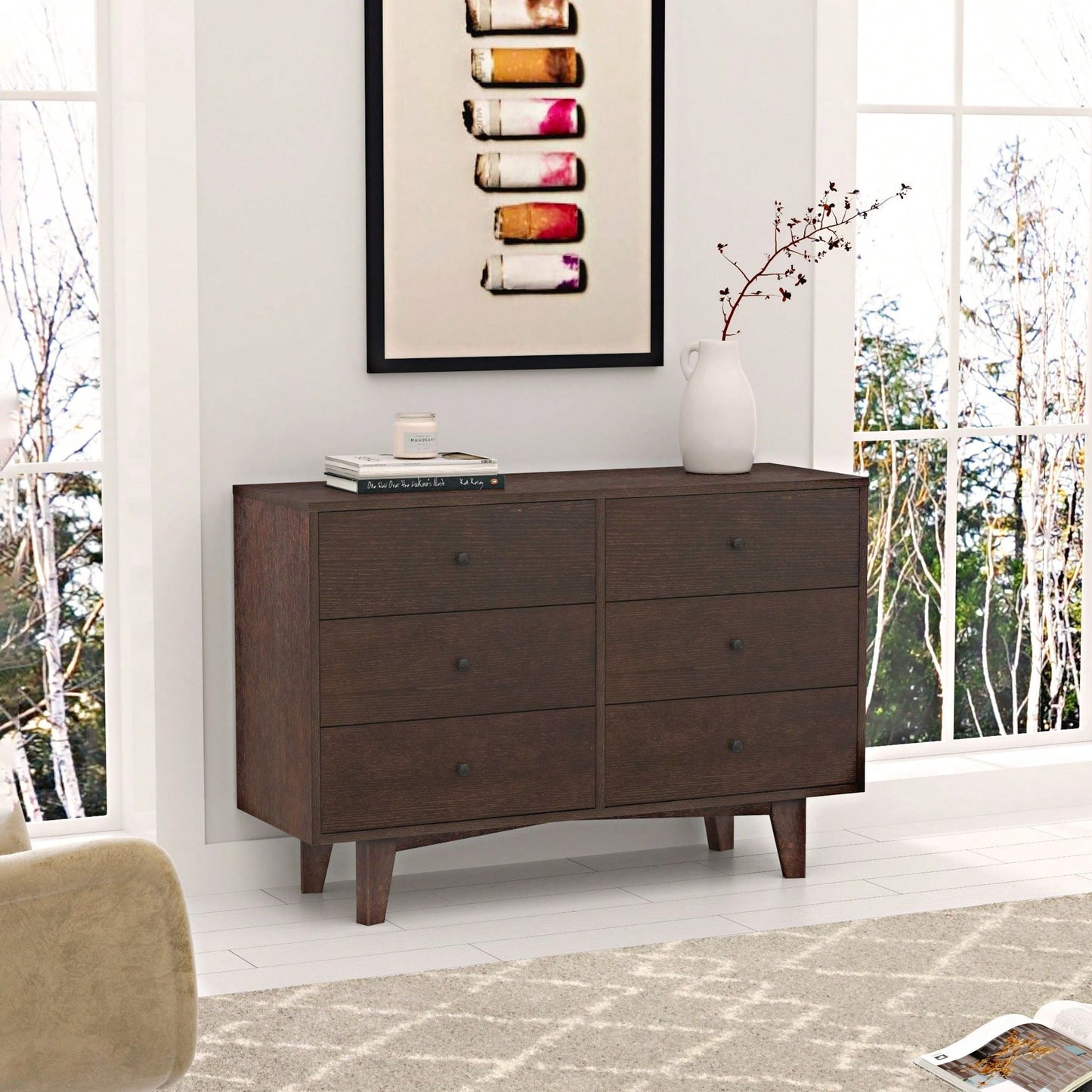 Solid Wood Spray-Painted Retro Drawer Dresser Buffet Table with Round Handle for Dining Room and Kitchen