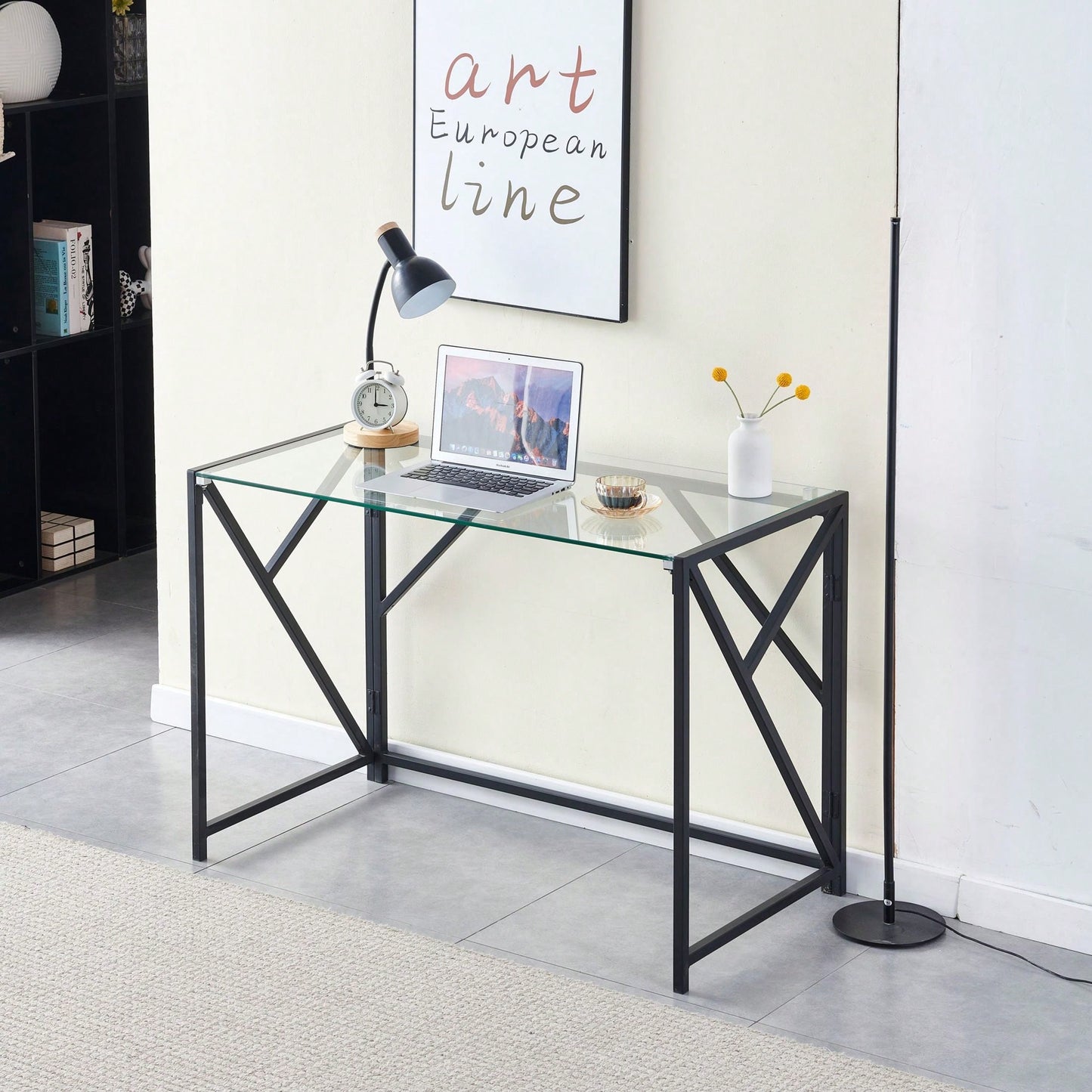 Glass Computer Desk, Laptop Desk Transparent Glass Laptop Table, Small Study Desk
