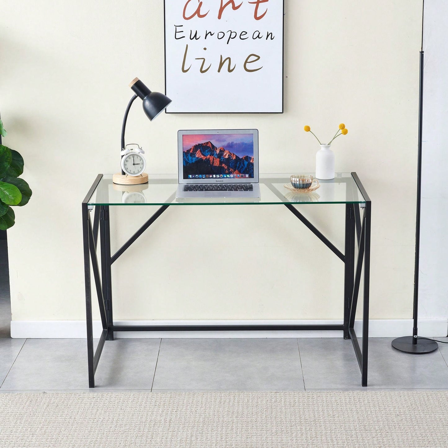 Glass Computer Desk, Laptop Desk Transparent Glass Laptop Table, Small Study Desk