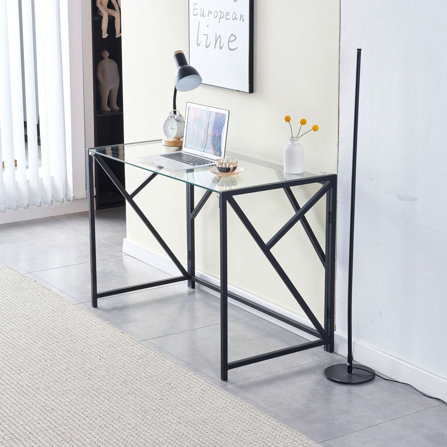 Glass Computer Desk, Laptop Desk Transparent Glass Laptop Table, Small Study Desk