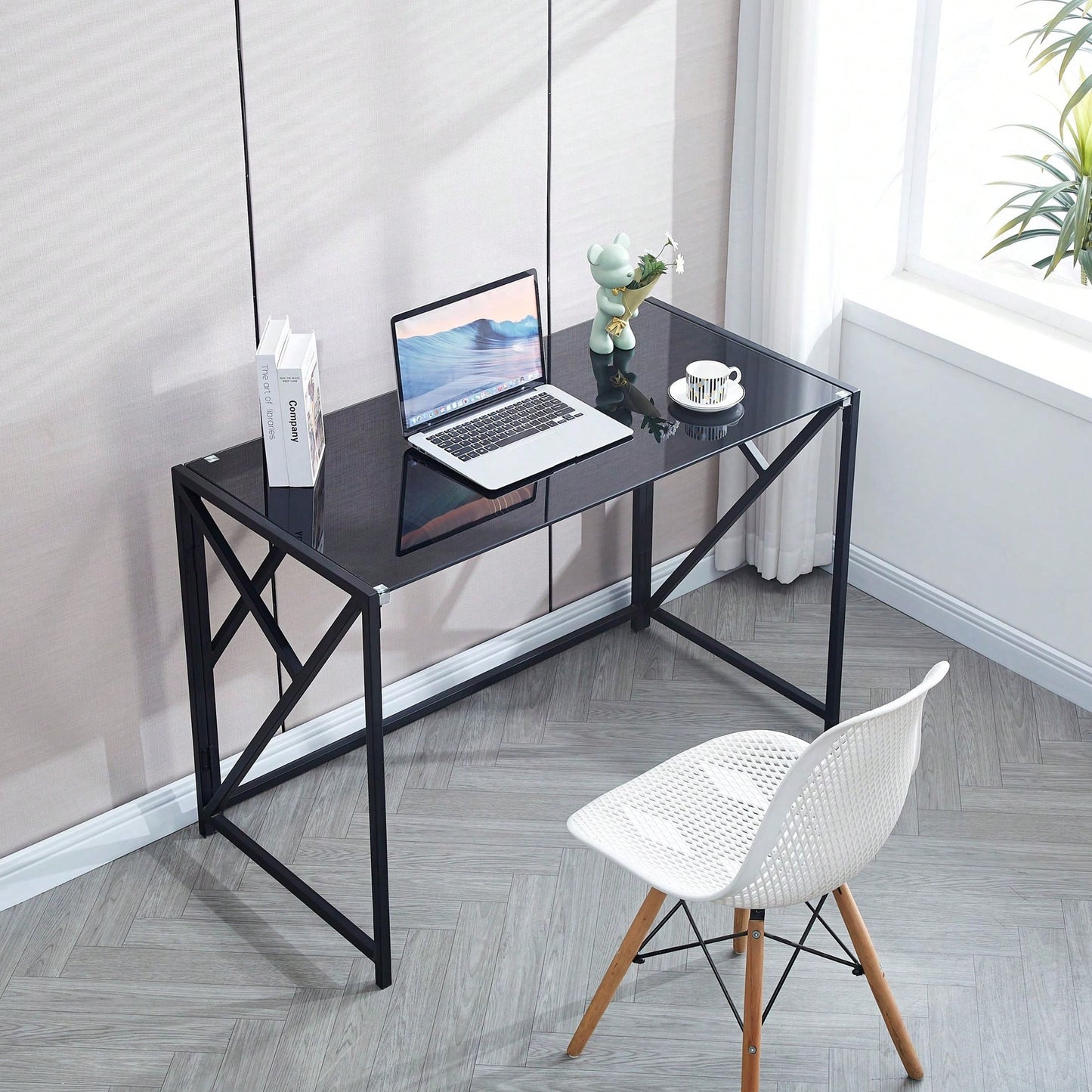 Glass Computer Desk, Laptop Desk Transparent Glass Laptop Table, Small Study Desk