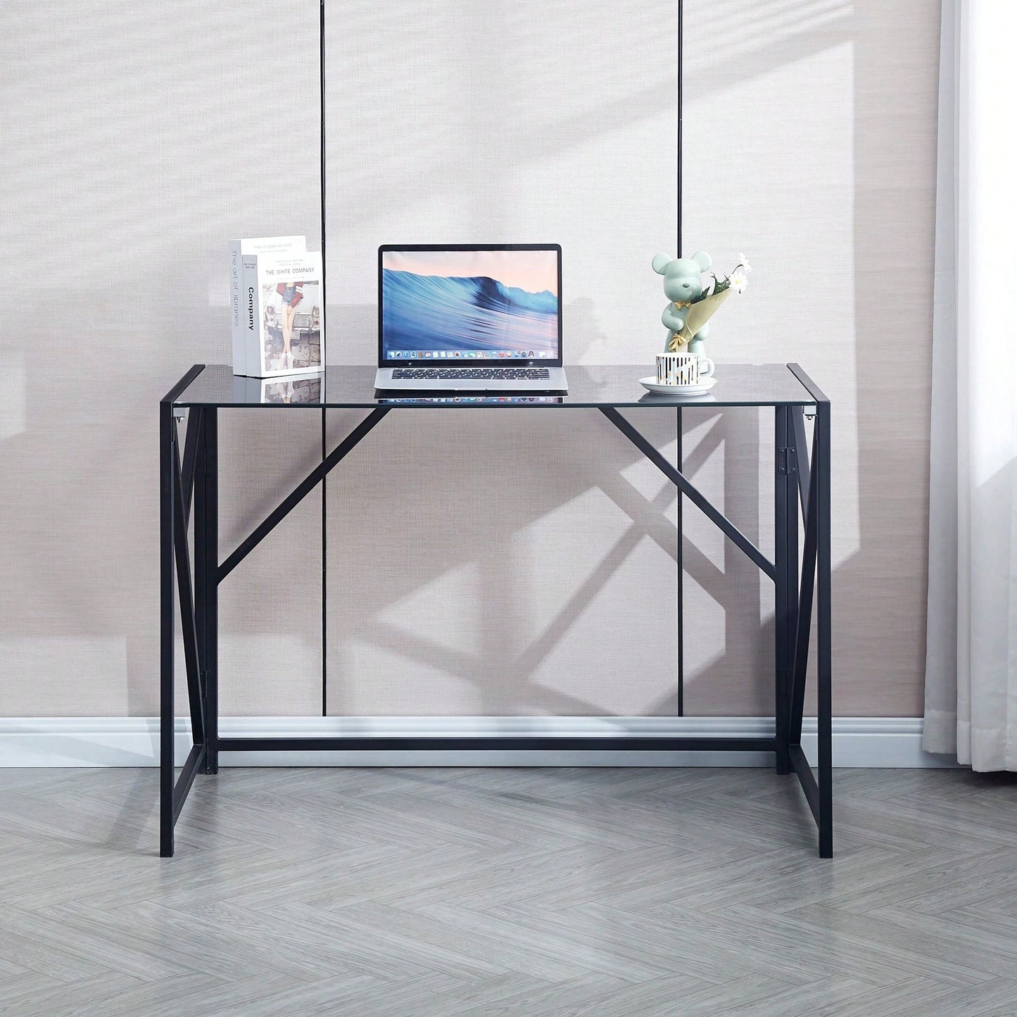 Glass Computer Desk, Laptop Desk Transparent Glass Laptop Table, Small Study Desk