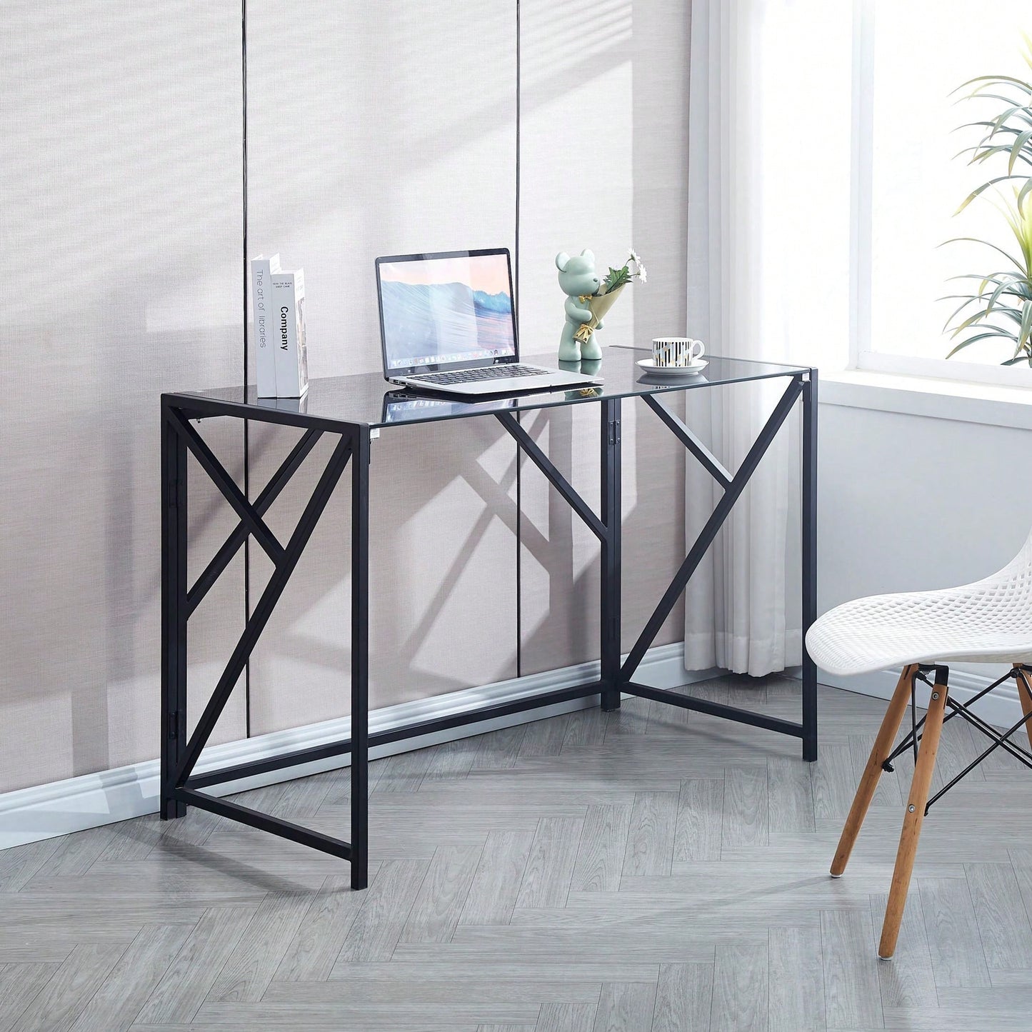 Glass Computer Desk, Laptop Desk Transparent Glass Laptop Table, Small Study Desk