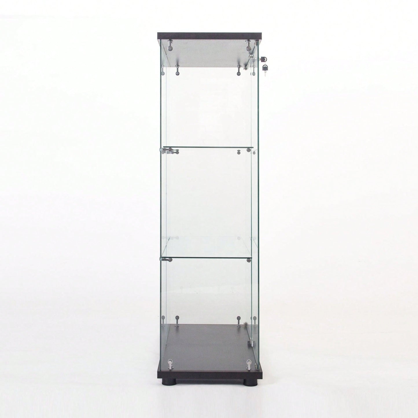 Two Door Glass Cabinet Glass Display Cabinet With 3 Shelves, Black