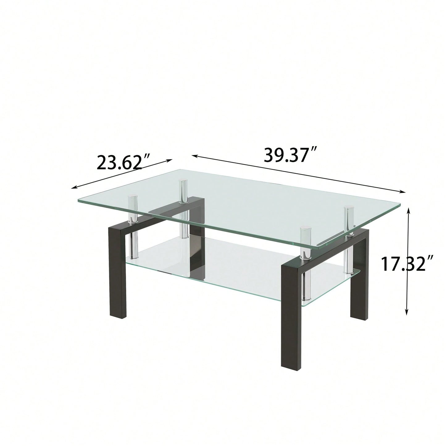 2-Layers Coffee Table Living Room Center Table, Tempered Clear Glass Coffee Table