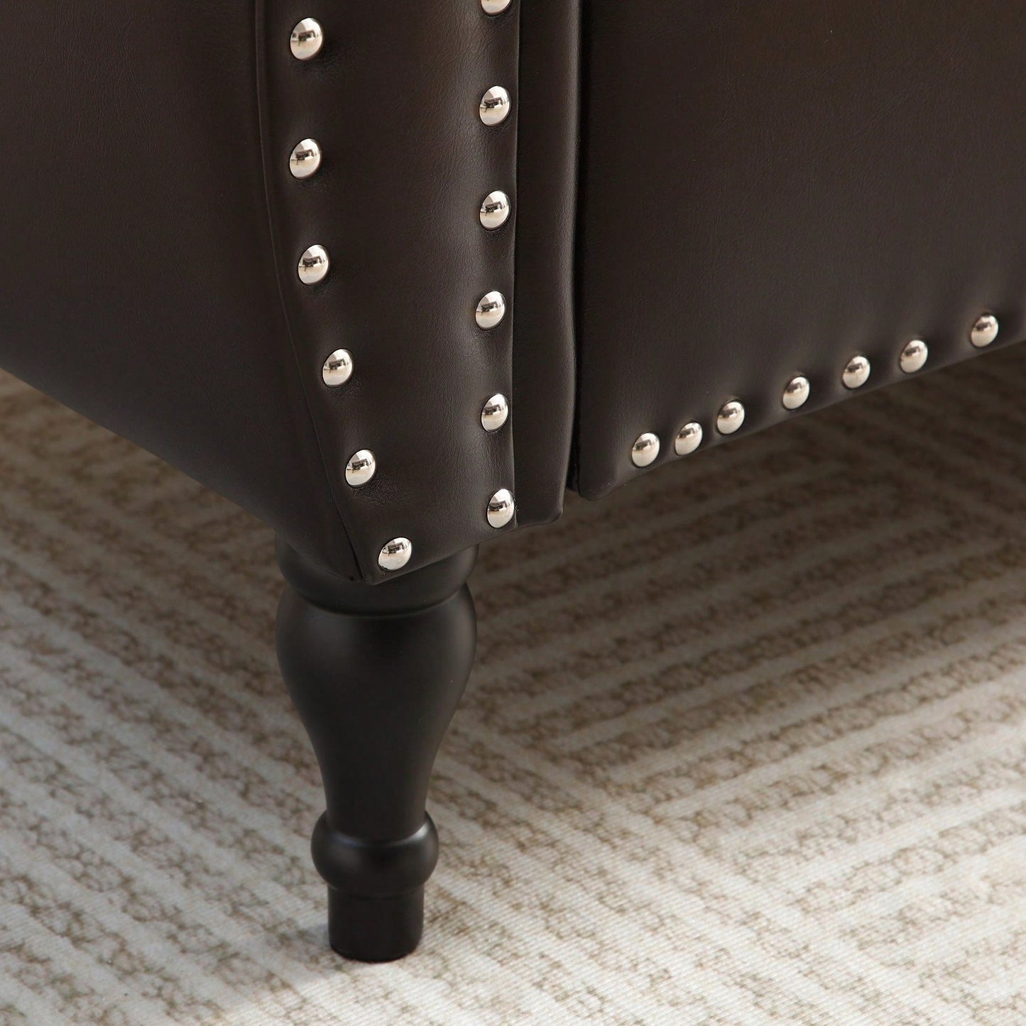 63 Inch PU Upholstered Tufted Storage Bench with Safety Hinge and Nailhead Trim Solid Wood Legs