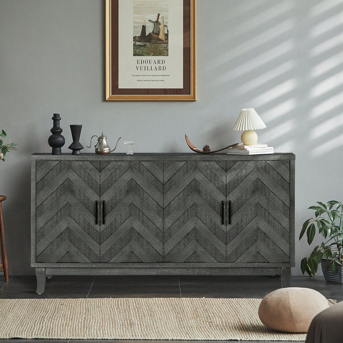 4 Doors Storage Wooden Cabinets,Lacquered Accent Storage Console Table Sideboard For Entryway,Living Room