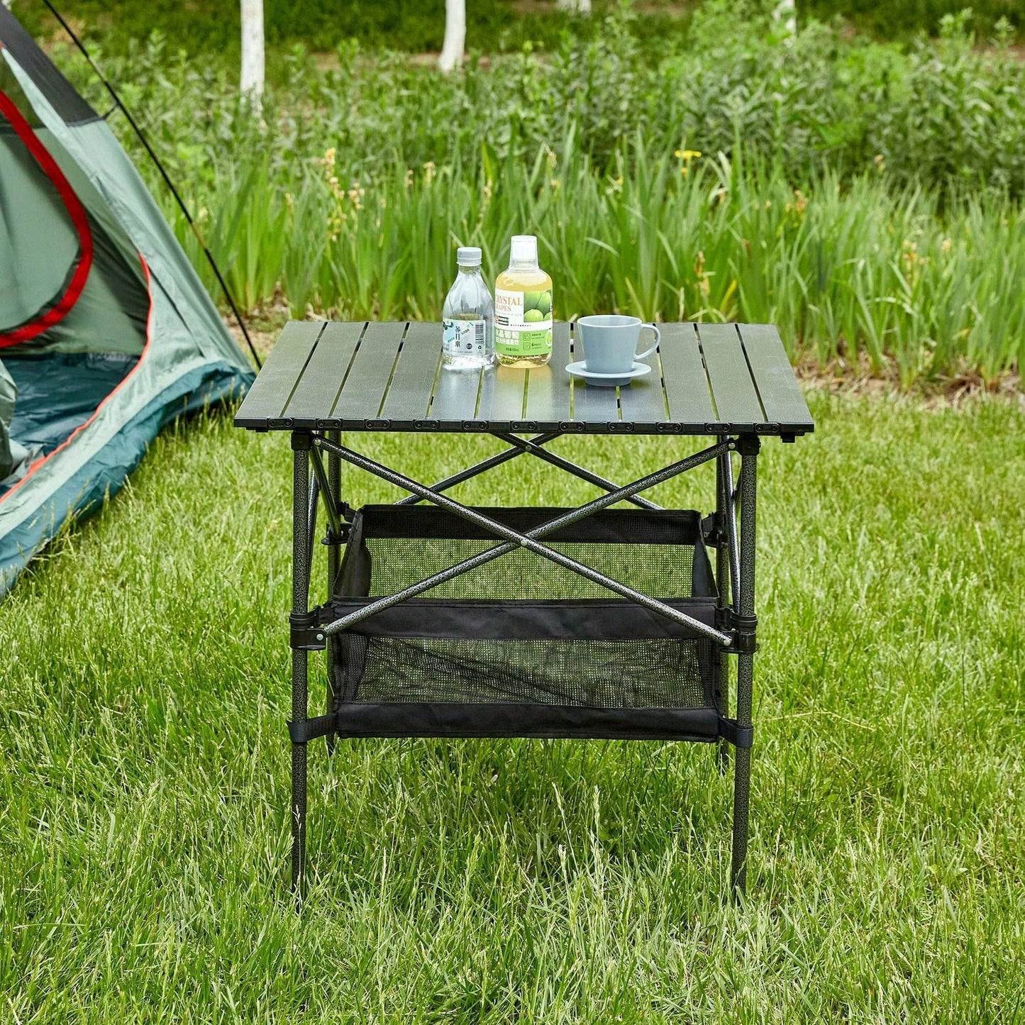 Lightweight Aluminum Roll-Up Folding Table with Carrying Bag for Camping Picnics BBQs and Outdoor Activities