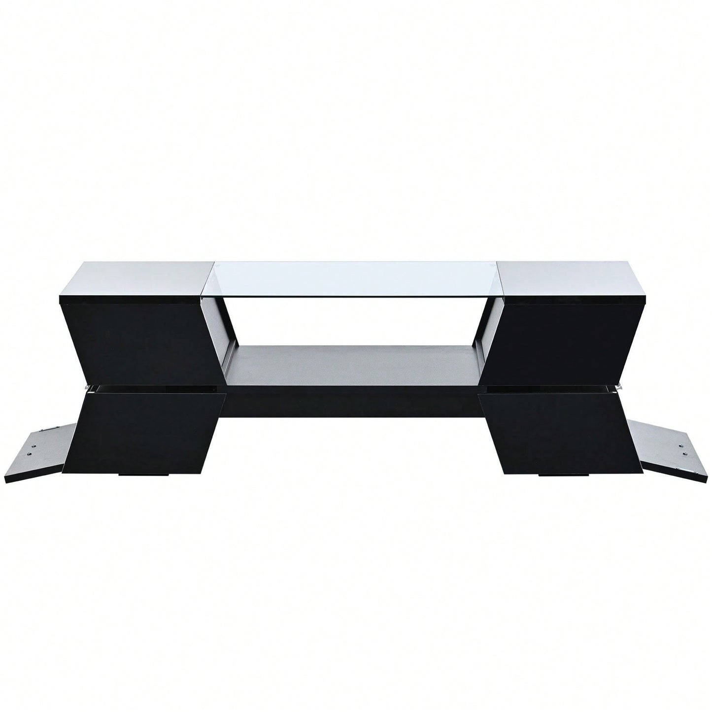 Modern Geometric 6mm Glass Coffee Table with Open Shelves and Cabinets for Stylish Living Room Storage