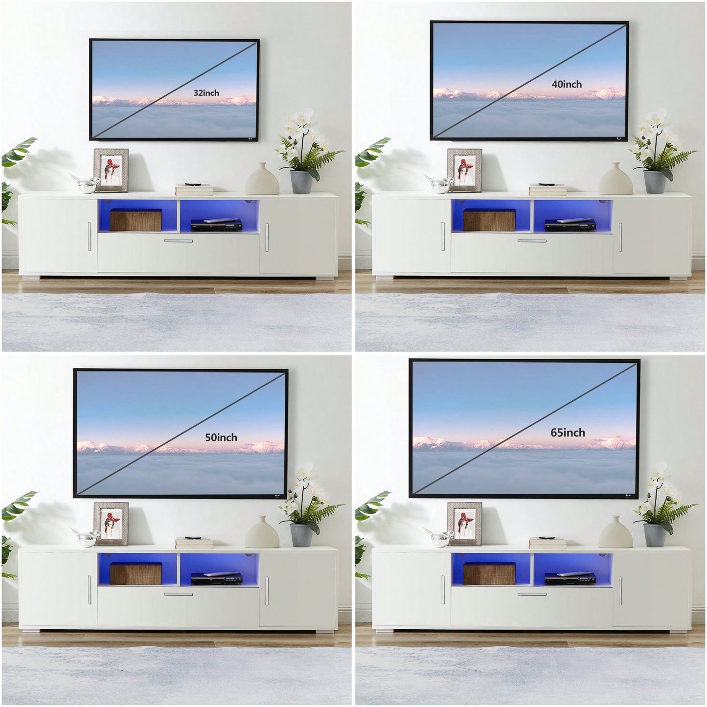 Modern LED TV Stand with Remote Control Light Belt Stylish Entertainment Center for Living Room and Bedroom White