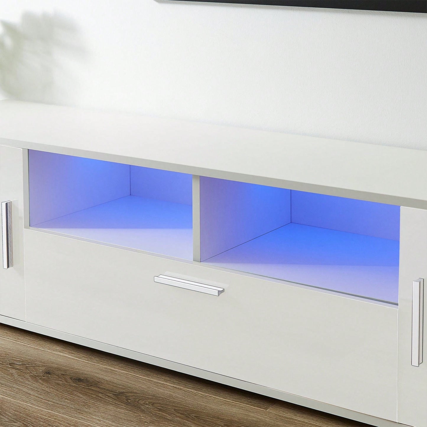 Modern LED TV Stand with Remote Control Light Belt Stylish Entertainment Center for Living Room and Bedroom White