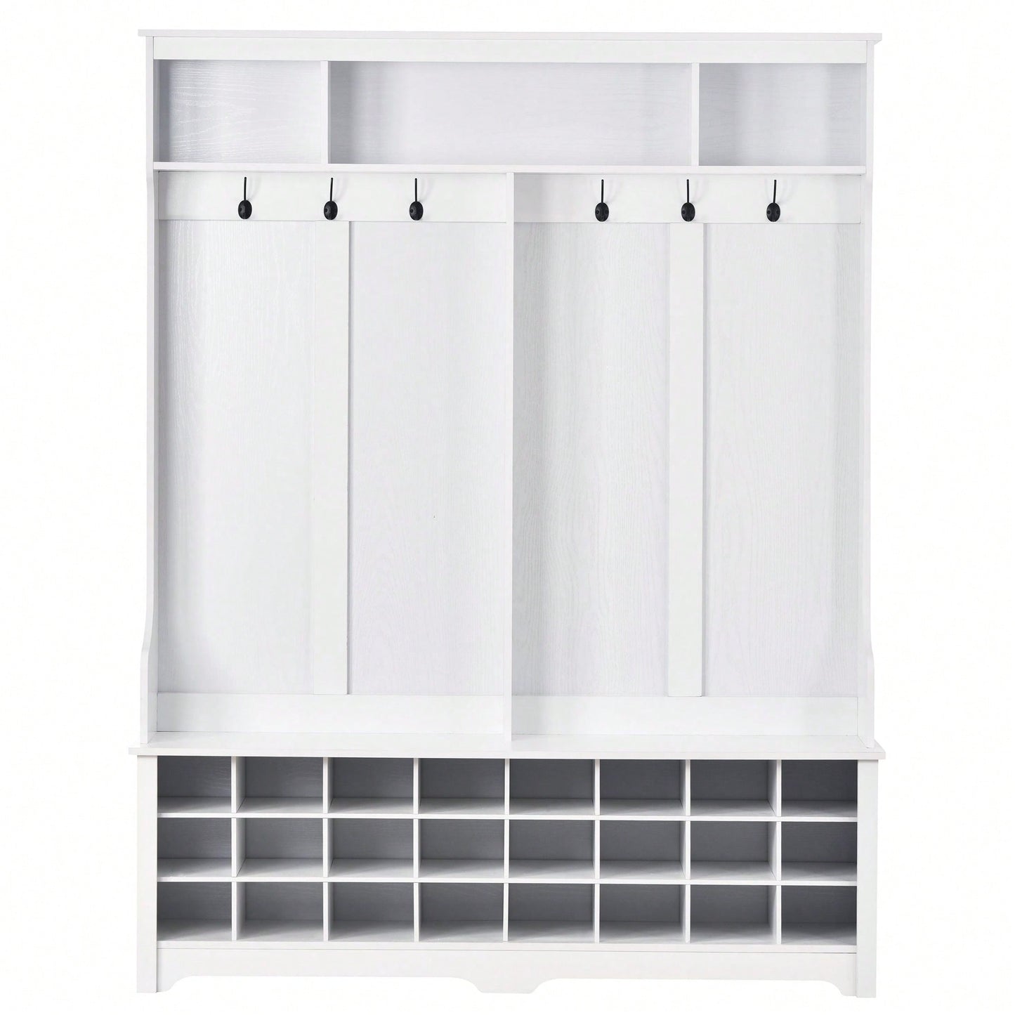 Modern Multifunctional Hallway Coat Rack and Entryway Bench with 24 Shoe Cubbies and Ample Storage Space