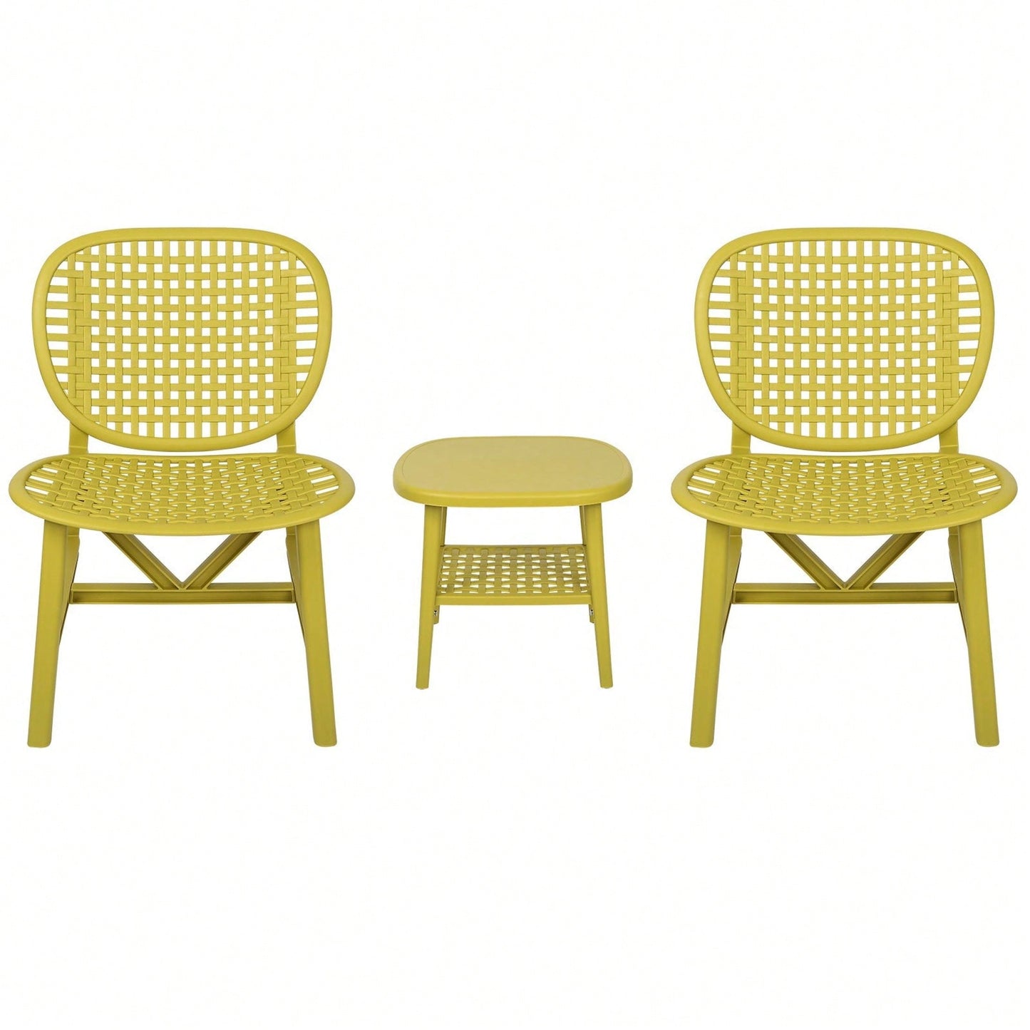 Hollow Design Outdoor Bistro Set with Lounge Chairs and Coffee Table for Garden Balcony All Weather Use