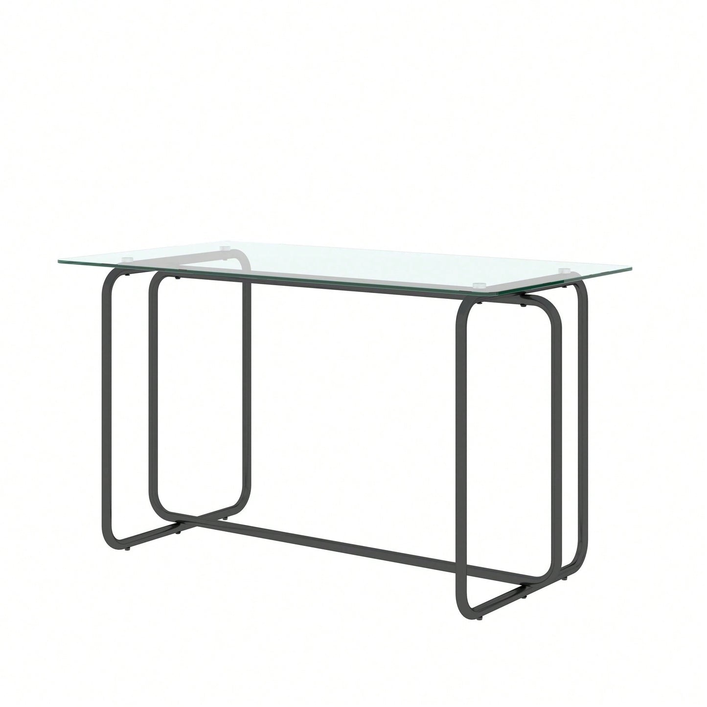 Rectangle Dining Table With Black Metal Frame, Tempered Glass Dining Table For Kitchen Room