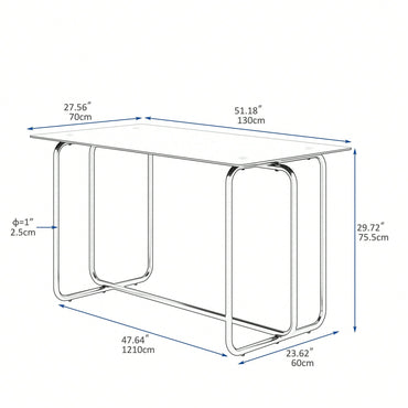 Rectangle Dining Table With Black Metal Frame, Tempered Glass Dining Table For Kitchen Room