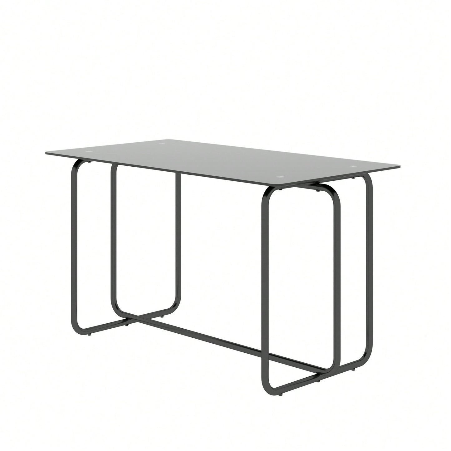 Rectangle Dining Table With Black Metal Frame, Tempered Glass Dining Table For Kitchen Room