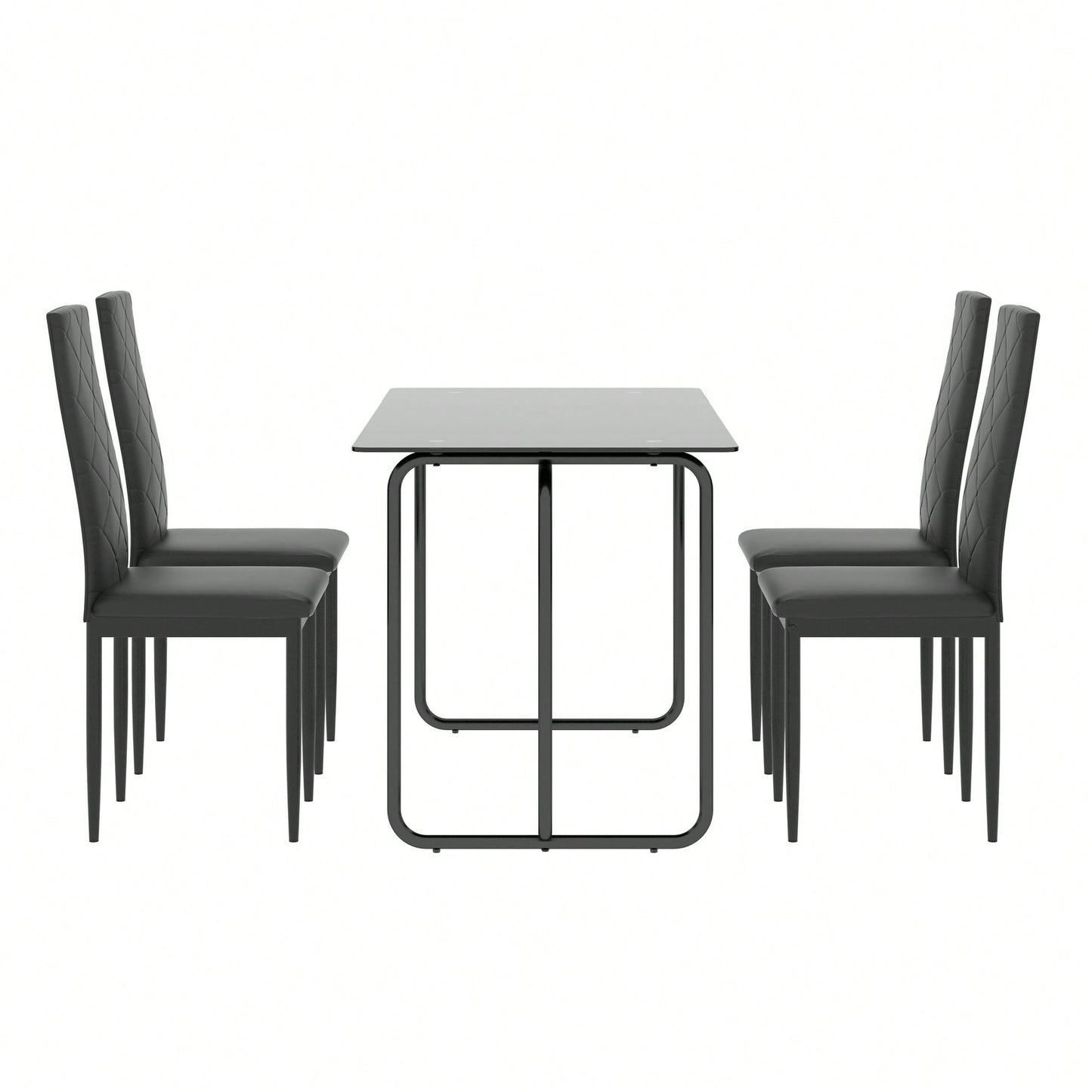 Rectangle Dining Table With Black Metal Frame, Tempered Glass Dining Table For Kitchen Room