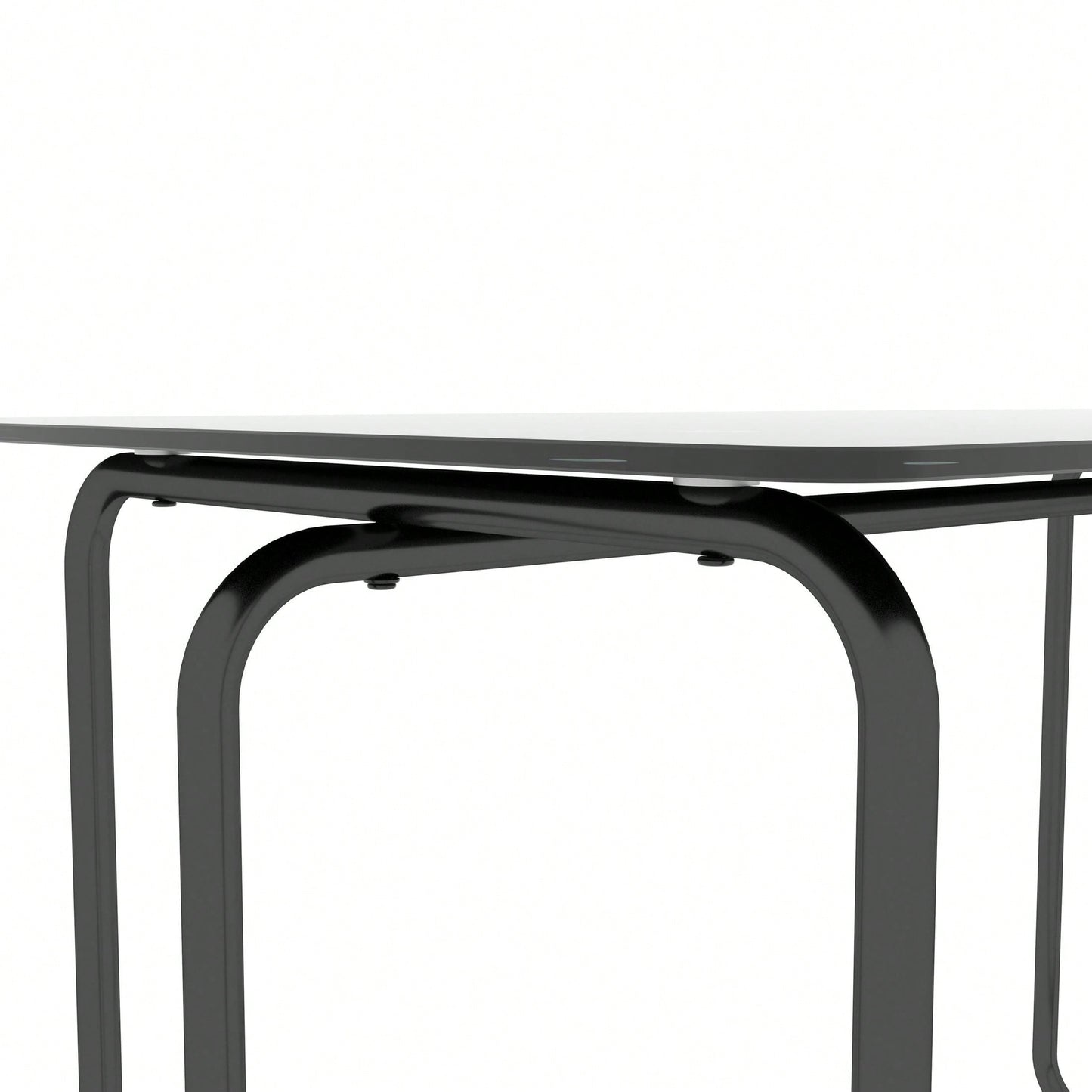 Rectangle Dining Table With Black Metal Frame, Tempered Glass Dining Table For Kitchen Room