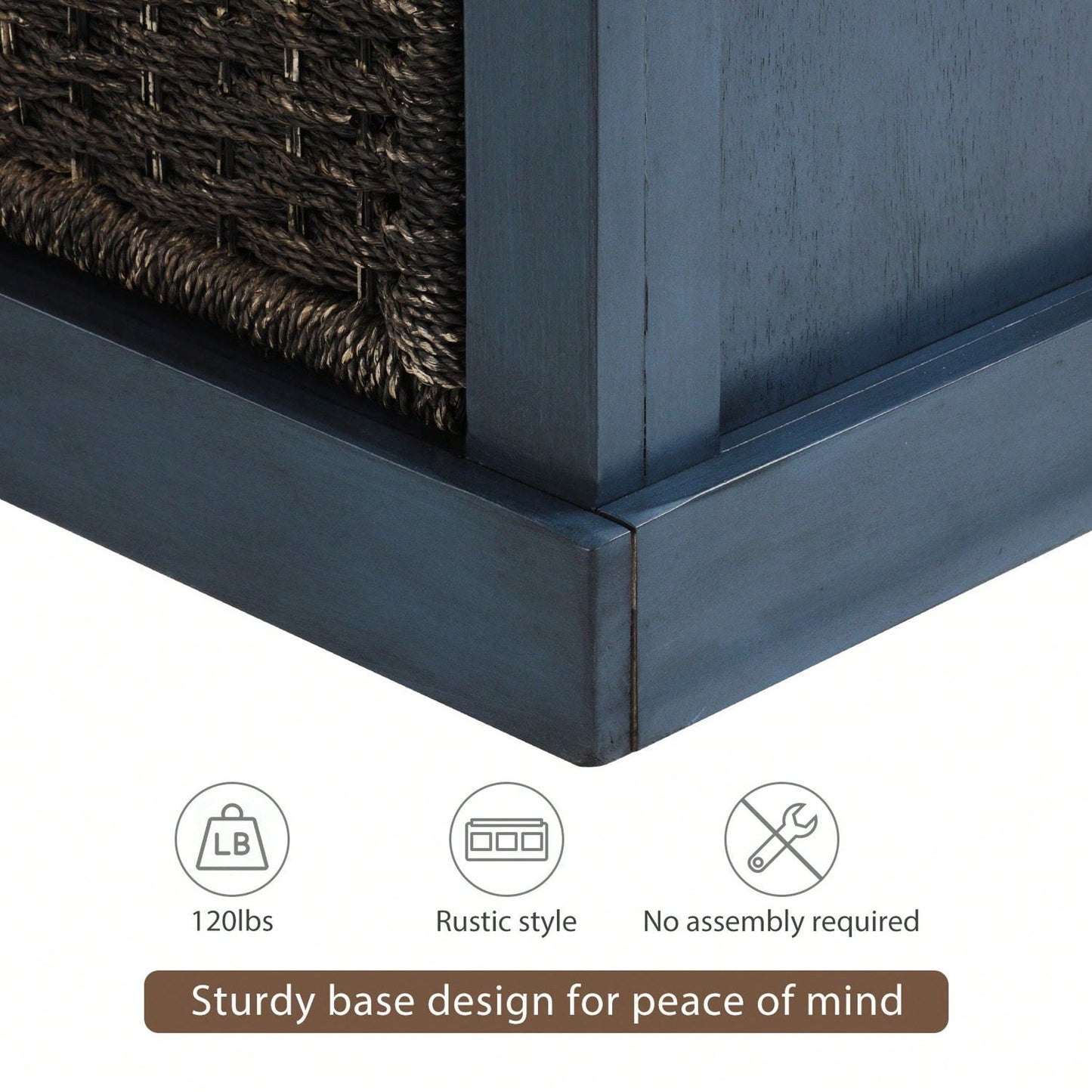 Rustic Storage Bench With 3 Removable Classic Rattan Basket , Entryway Bench Storage Bench With Removable Cushion