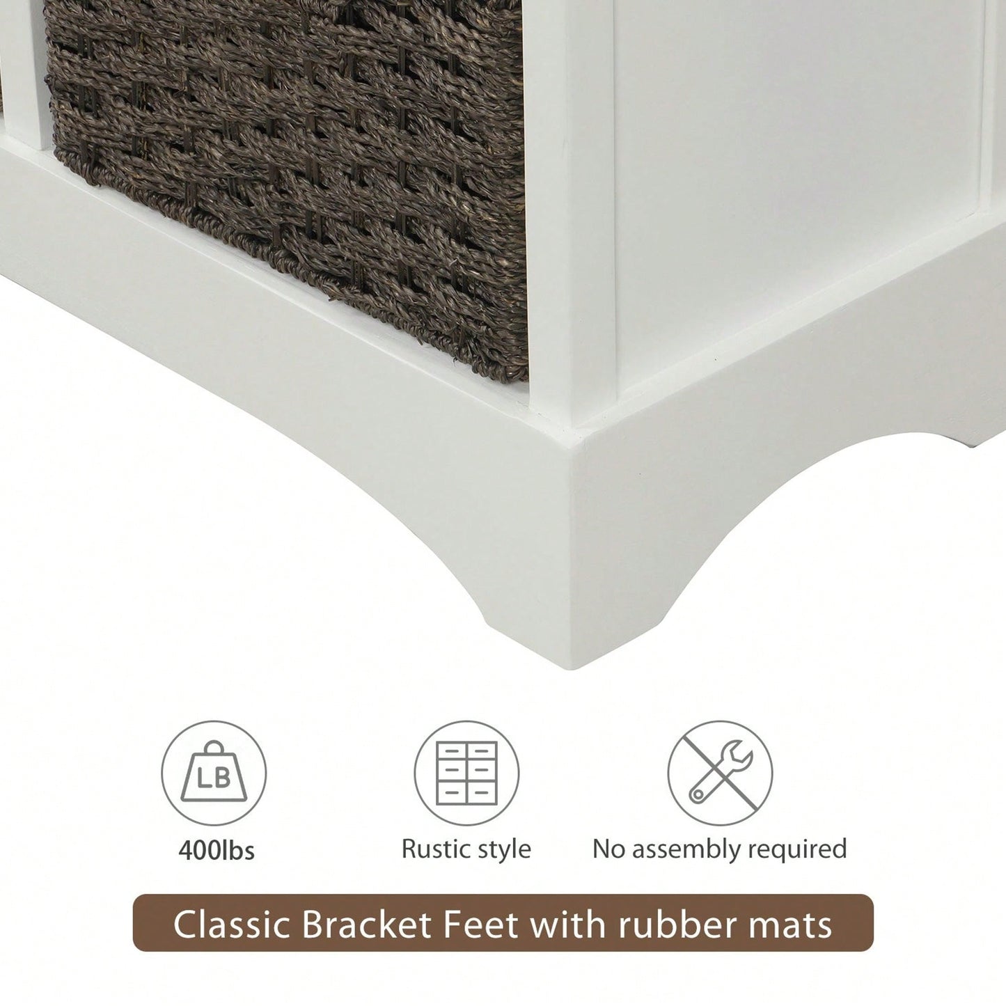 Rustic Storage Cabinet With Two Drawers And Four Classic Rattan Basket For Dining Room/Living Room