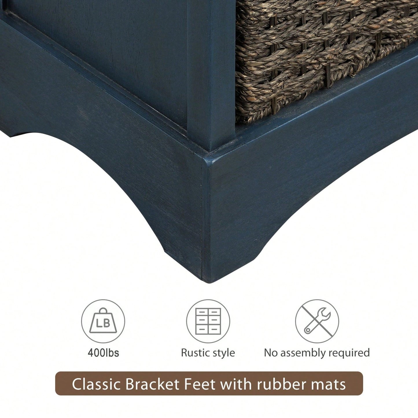 Rustic Storage Cabinet With Two Drawers And Four Classic Rattan Basket For Dining Room/Living Room