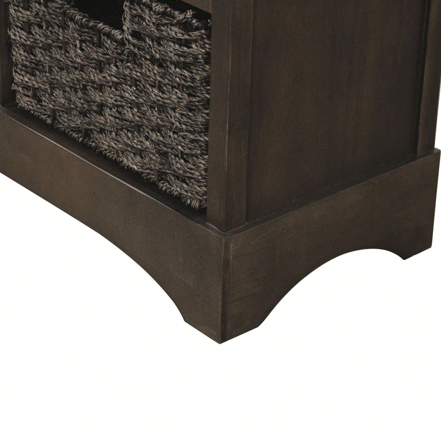 Rustic Storage Cabinet With Two Drawers And Four Classic Rattan Basket For Dining Room/Living Room