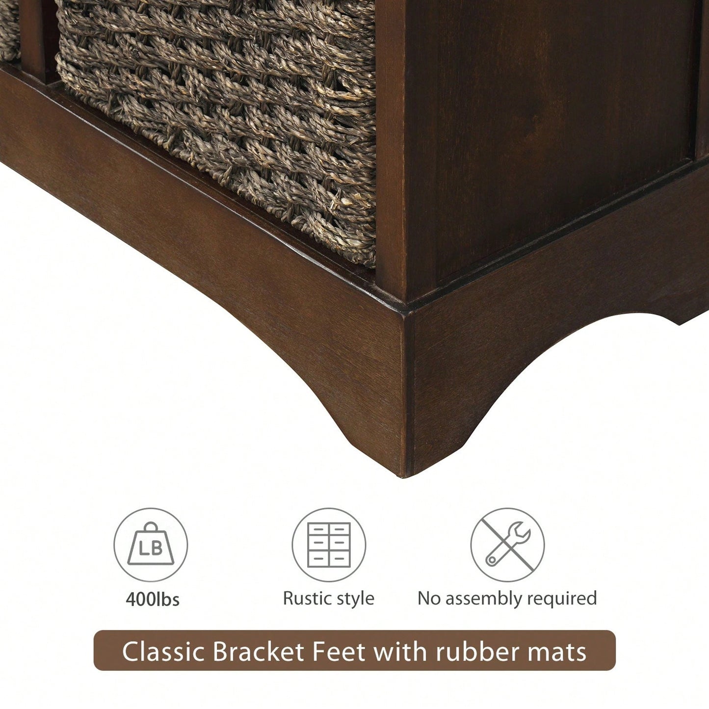 Rustic Storage Cabinet With Two Drawers And Four Classic Rattan Basket For Dining Room/Living Room