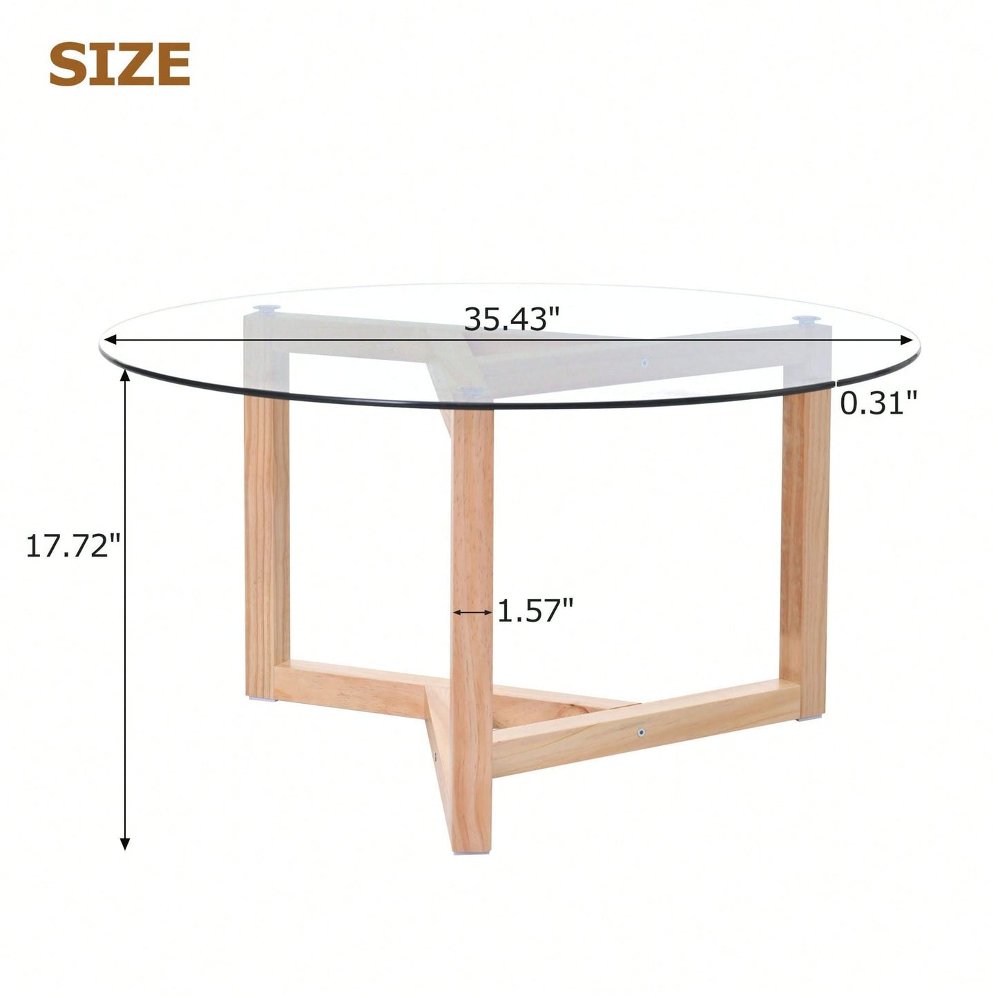 Round Glass Coffee Table Modern Cocktail Table Easy Assembly With Tempered Glass Top & Sturdy Wood Base